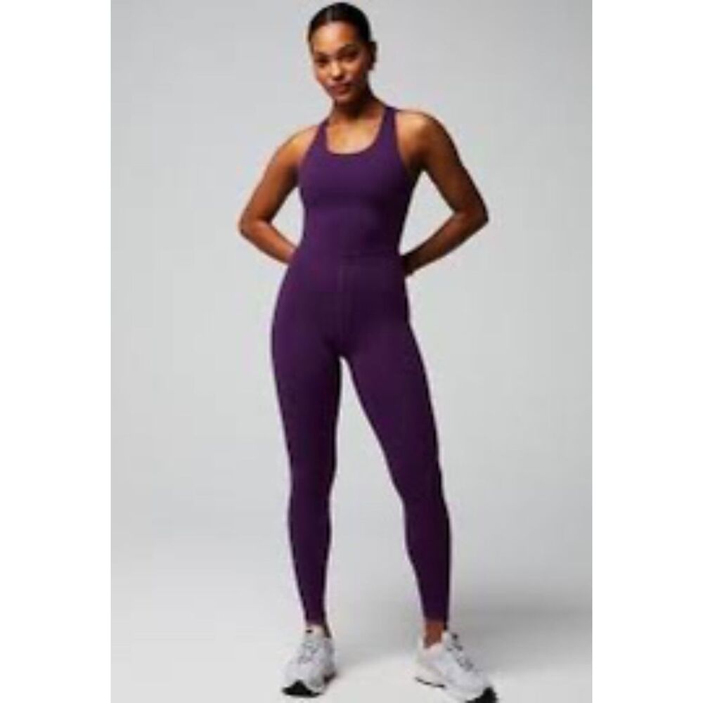 Fabletics Purple Criss Cross Back Full Length Jumpsuit Unitard Size Small